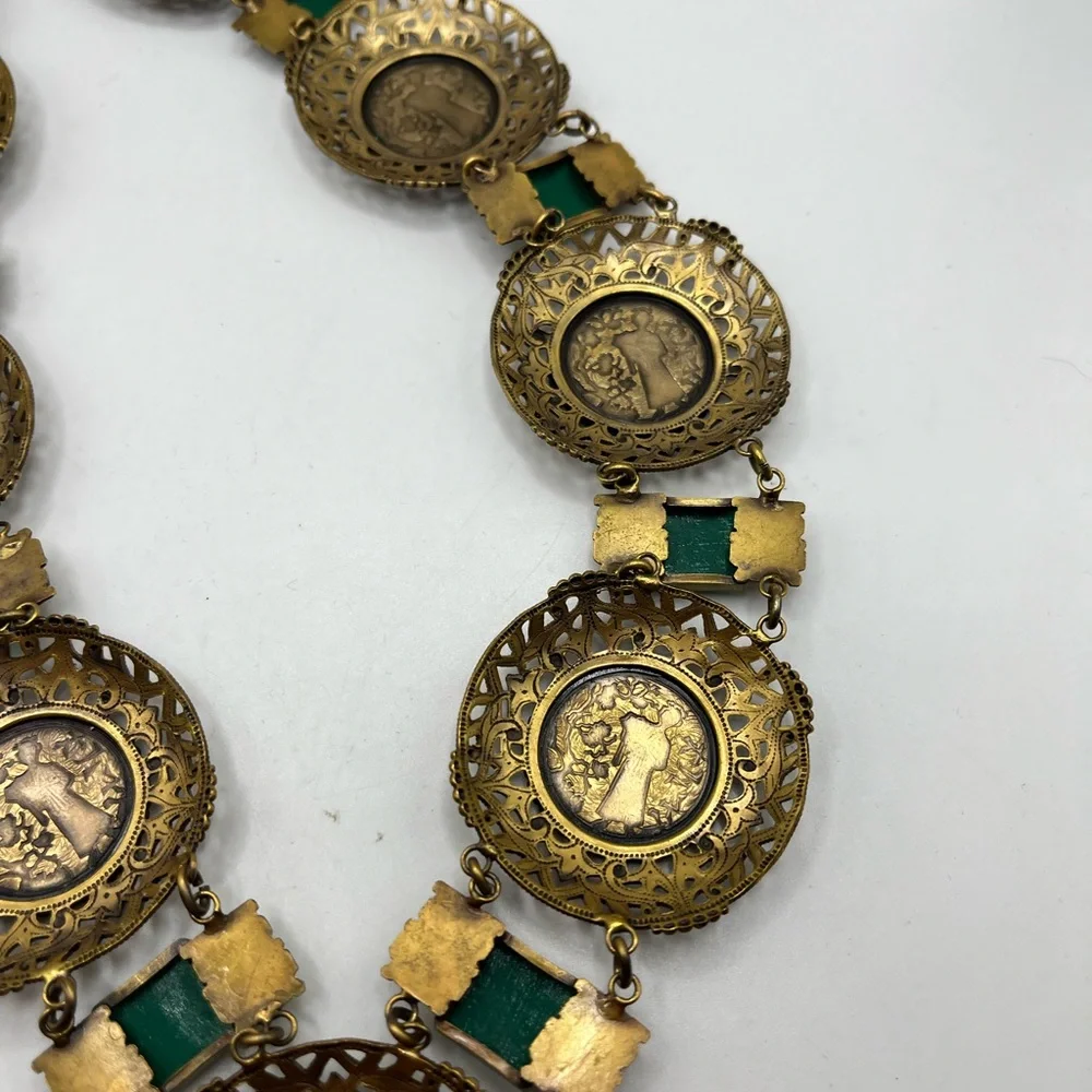 RARE Joseff Of Hollywood Necklace Asian Motif Faux Chrysoprase 32” long - Picture 12 of 14